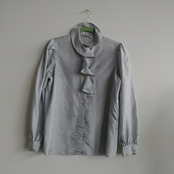 Silver ruffled vintage blouse size 10 - Picture 5 of 7